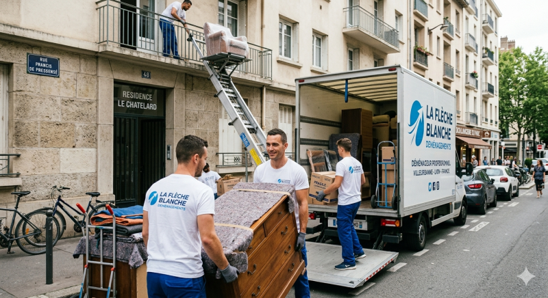 Déménagement d'un appartement à Villeurbanne (69100) avec monte-meubles – La Flèche Blanche