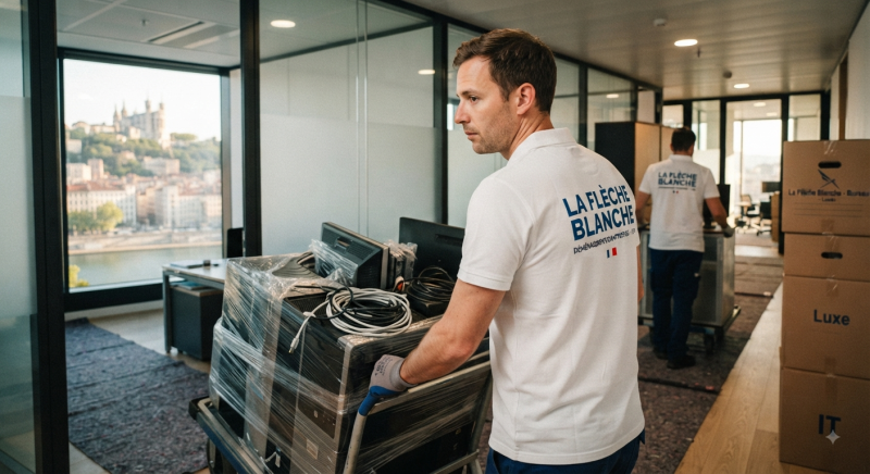 Transfert de bureaux à Lyon avec La Flèche Blanche : nos équipes qualifiées garantissent rapidité et sécurité pour votre entreprise.